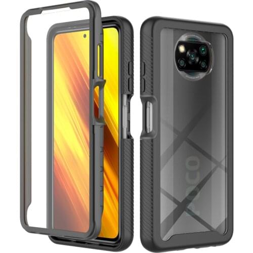 Heavy Duty Full Protection Shockproof Case For POCO X3 NFC X3 Pro Soft TPU + PET Front Film Transparent Acrylic Back Cover Coque