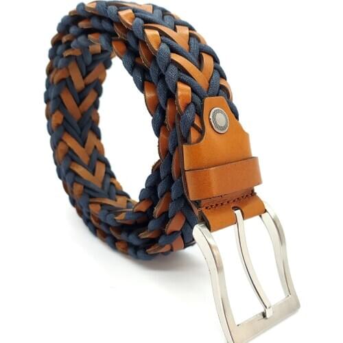 Genuine Soft Leather Handmade Unisex Knitting Belt High Quality Calfskin Pants Metal Buckle Casual Gift For Valentines Day