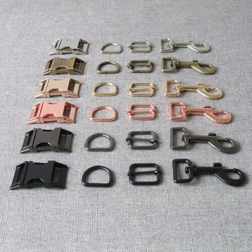 10 sets 25mm Metal hardware D ring belt straps slider side release buckle spring hook for dog collar leash harness accessories