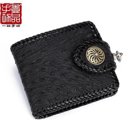 Luxury ostrich leather wallet retro cool leather wallet high-capacity multi-card high-end custom bag