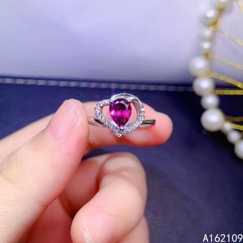 Fine Jewelry 925 Sterling Silver Inset With Natural Gem Womens Classic Trendy Water Drop Pyrope Garnet Adjustable Ring Support