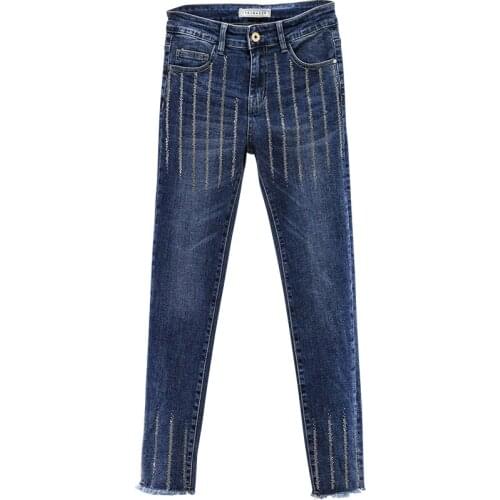 Blue Drilling Skinny Plus Large Size Oversize Korean Vintage Clothes WomenS High Waist Trousers Fashion Jeans Pants For Girls