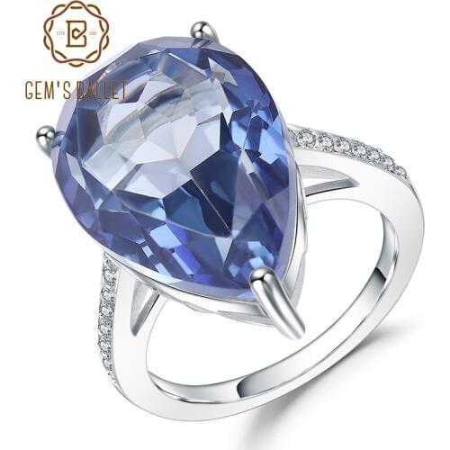 GEMS BALLET 925 Sterling Silver Cocktail Ring 10.68Ct Natural Iolite Blue Mystic Quartz Gemstone Rings For Women Fine Jewelry