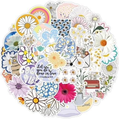 10/50PCS Fresh Flowers Daisies Stickers for Kids Girls Toy Kawaii Cartoon Stickers DIY Suitcase Laptop Notebook Bike Guitar