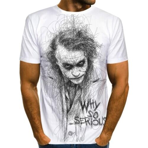 2021 Summer White Clown Joker 3D Printed Mens T-shirt Joker Face Casual Male T-shirt Clown Short Sleeve Funny Tees TopsXXS-6XL