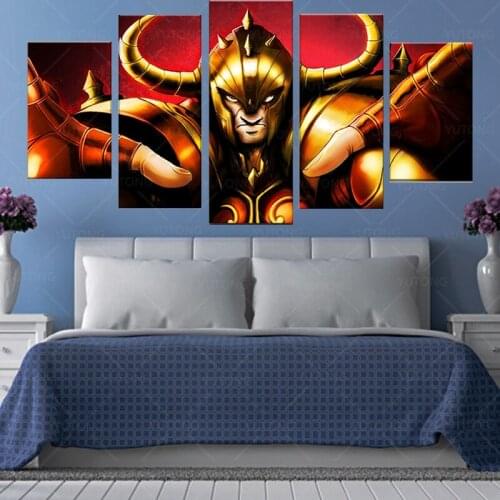 5 Panels Wall Art Cartoon Saint Seiya Canvas Poster Modern Painting Wall Picture For Kids Room Home Decor Cartoon Anime