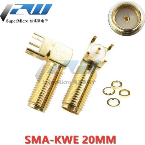 5pcs/lot longer 20mm SMA female through hole plug right angle 90 degrees (SMA-KWE) PCB mount connector RF adapter