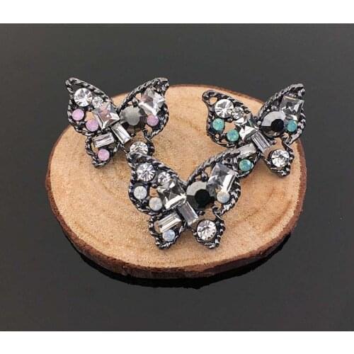 50pcs Butterfly Crystal Stones strass Rhinestone Appliques C Buckle Button Accessories Vintage Hairpin Hair Clip Embellishment