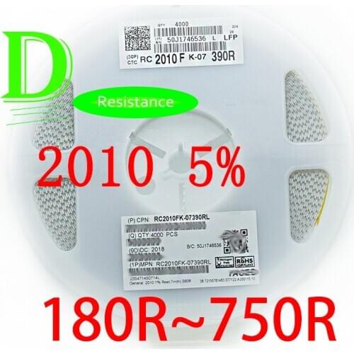 50PCS SMD Resistor 2010 5% RC2010JK-07 Series 180R 200R 220R 240R 270R 300R 330R 360R 390R 430R 470R 510R 560R 620R 680R 750R