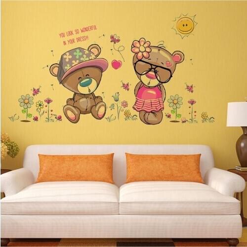 50 X70 CM Cute Bears And Flowers Baby Kids Room Wall Sticker Decor Good Quality Useful Lovely For Kids 2021 Trend Great Wall Sticker For Kids Teddy Bear And Flower Figures New