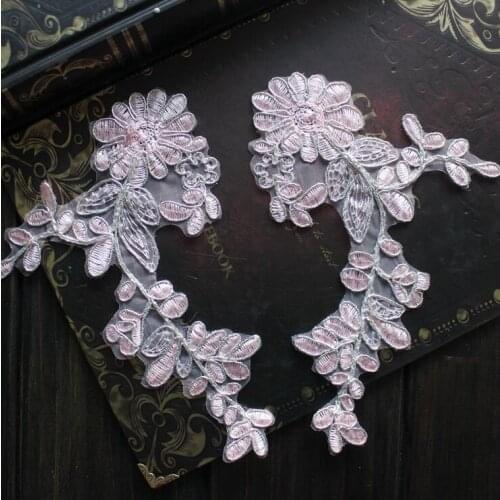 6 Pieces/3 Pairs 2017 Hot Sale 18*12cm Red Pink Lace Patches Wedding Bridal Embroidery Lace Applique Craft Sewing