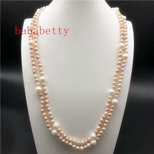 53 inches New natural cultured freshwater pearl multicolor 5-10MM pearl sweater chain