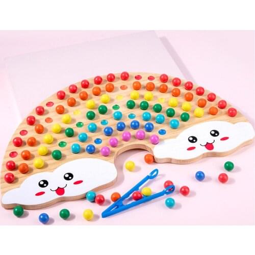Wooden Rainbow Board Toy Clip Beads Game Baby Montessori Color Sorting Sensory Educational Toys Gift For Kids Children
