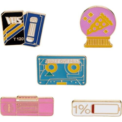 Enamel Pins Pizza Gift Ball Recorder Tape 1% Power Brooch Childhood Button Pin Denim Pin Badge Gift Creative Jewelry For Kids