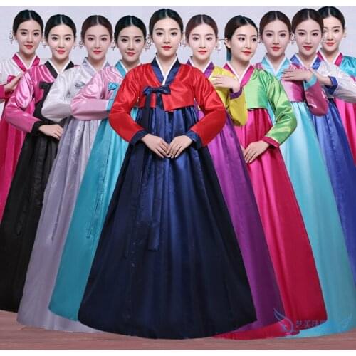 High Quality Multicolor Traditional Korean Hanbok Dress Female Korean Folk Stage Dance Costume Korea Traditional Costume Party