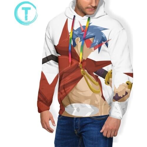 Gurren Lagann Kamina Hoodie Kamina Gurren Lagann Hoodies Mens Popular Pullover Hoodie Winter Blue Hoodies