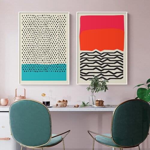 Modern Colorful Red Blue Yellow Abstract Line Geometric Canvas Painting Wall Art Picture Poster Print for Living Room Home Decor