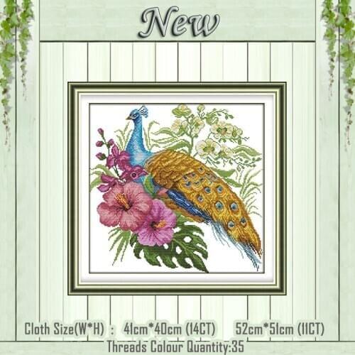Peacock flowers animal diy painting counted printed on the canvas DMC 11CT 14CT kits NKF Cross Stitch embroidery needlework Sets