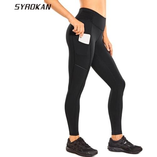 SYROKAN Sport Leggings Women Skinny High-Waisted Tights Push Up Legging With Pockets Compression Hugged Feeling Solid Black 28"