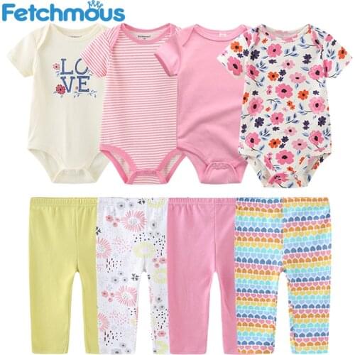 Baby Girl Toddler Clothes Set 4Pcs Jumpsuits+Pants Infant Sets 0 to12 Months Boy Summer Clothing Cotton Spring Newborn Outfit