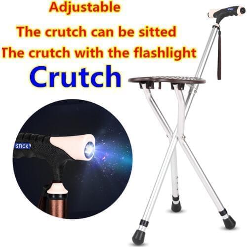 Useful Seat function Aluminum alloy flashlight height crutch Non-slip crutch for disabled,elderly