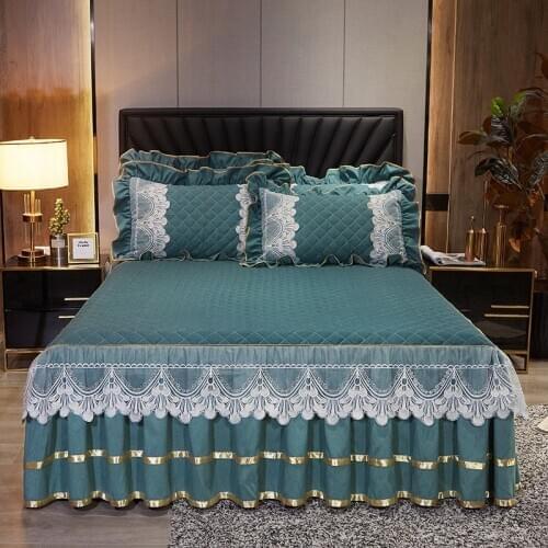 Lace Quilted Bed Skirt Pure Color Thickened Twin Coverlet