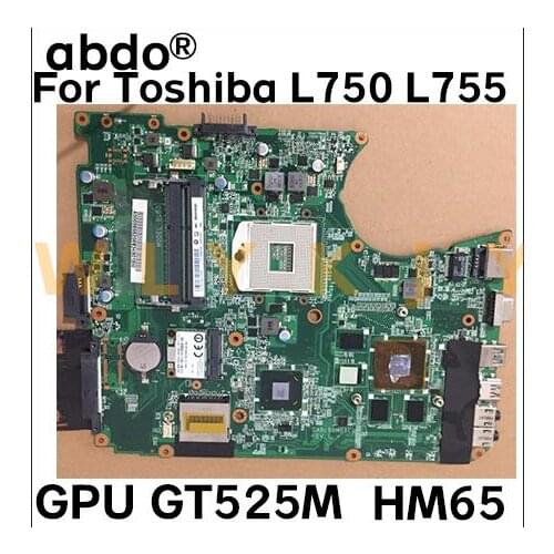 For Toshiba satellite L750 L755 Laptop Motherboard DABLBDMB8E0 A000080820 Motherboard HM65 DDR3 GT525M 1GB tested 100% working
