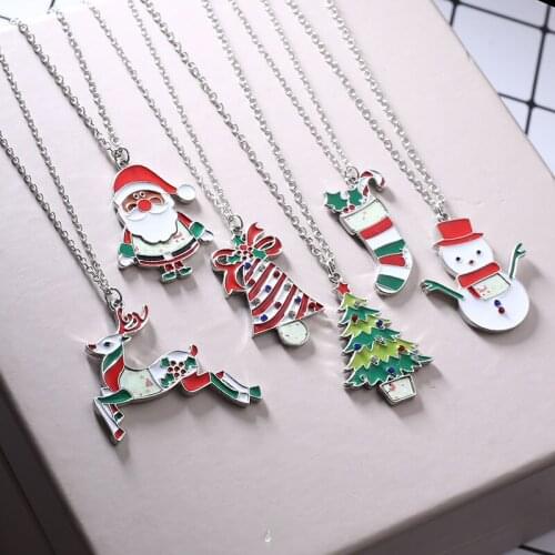 Fashion Simple Christmas Sticker Printing Necklace Painting Oil Stickers Pendant Necklace Christmas Necklace Holiday Gift