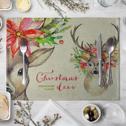 Fashion Print Rectangle Cotton Linen Western Style Table Pad Cut Mats Placemat for Dinner Kitchen Table 40x30cm Cartoon