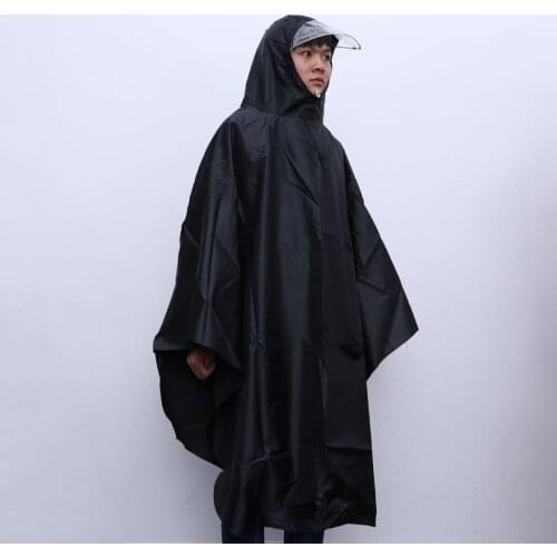 Men Safe Reflective Bike Poncho With Sleeves Womens Long Raincoats Transparent Thickening Large Hat Brim Hooded Rain Coat(Black)