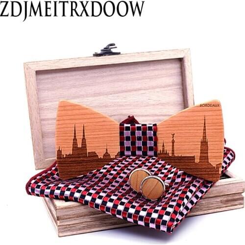 French city series landmark buildings Bordeaux Wooden bow tie Corbatas Para Hombre Butterfly Wood tie men bow tie Dropshipping