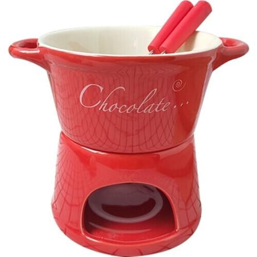 Chocolate Fondue Set Ceramic Hightea Serving Fondue Pot Mini Cheese Fondue With Knife Candle Warmer Chocolate Pot VISMOORE