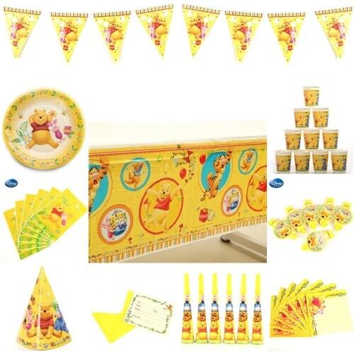 Winnie the Pooh disposable Tableware Set Baby shower Party Decorations Birthday Party Disposable Cup Plate Tablecover Supplies