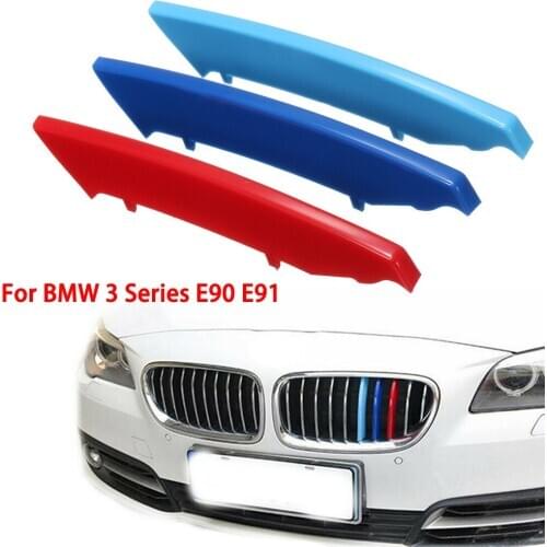 3 Color M-Sport Kidney Grille Cover Stripe Clip Decal For BMW 3 Series E90 E91