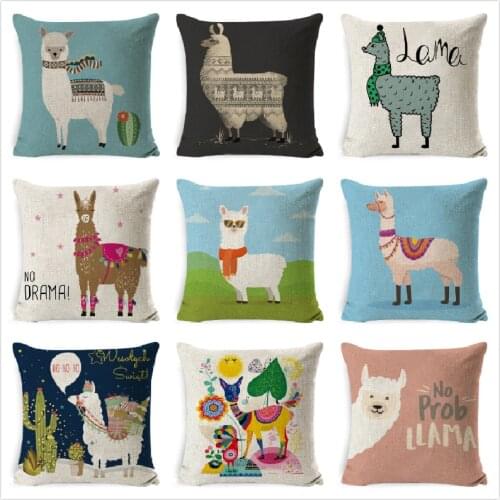 Alpaca Pillowcase Sofa Decorative Pillow Cover Tropical Cute Alpaca Square Pillow Case 45X45cm Cactus Party Cushion Cover