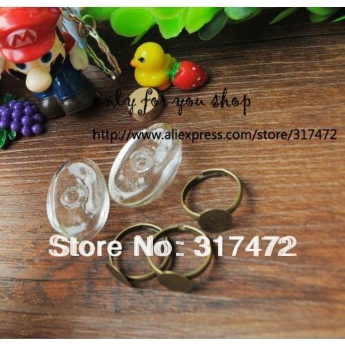 NEW!! 20*30MM Oval Glass Vial Bubble & Ring DIY Glass Vial pendant ring Glass Liquid Bubble Ring