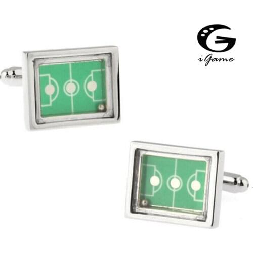 New Football Field Green Football Pitch Style Movable Ball Inside Cuff Links