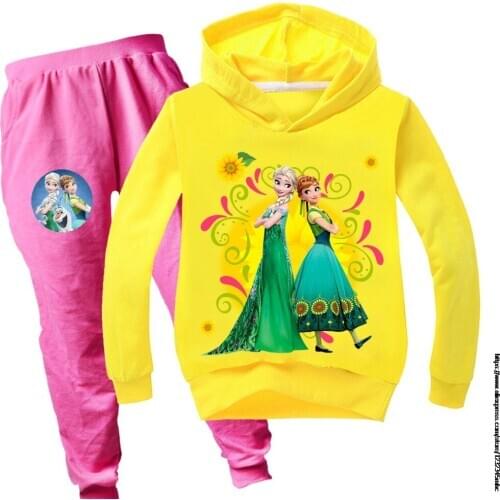 Disney Girls Clothes Frozen Elsa Baby Long Sleeve Hoodies T Shirt +Pants for Girls Winter Set Outfits 2Pcs Girls Clothes Set