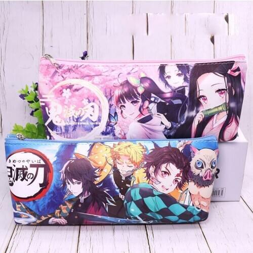 24 pcs/lot Demon Slayer Pencil Case Cute PU Leather Pencil bag box Stationery pen pouch office school supplies canetas zakka