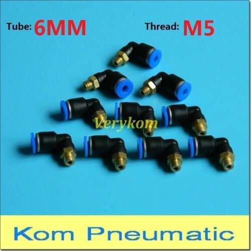 10pcs In Lot PL 6-M5 , Pneumatic Male Elbow Air Fitting , Push In 6mm Tube M5 Thread Quick Fitting Connector