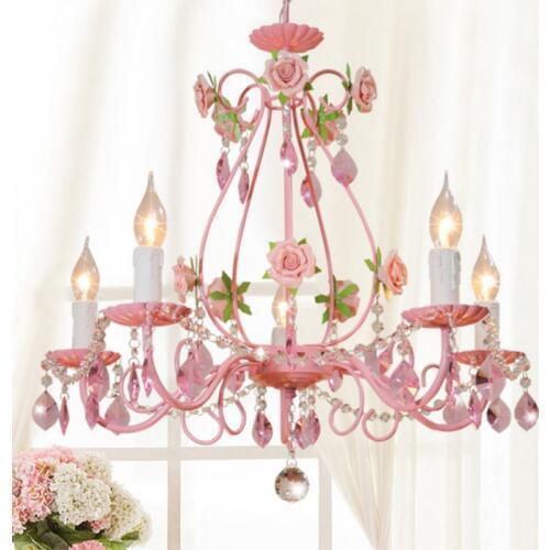 Romantic pastoral living room lamp bedroom ceiling lamp Wedding Rose Restaurant lamp warm childrens room Princess crystal lamp