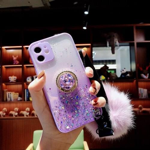 Luxury Bling Glitter Bracket Silicone Phone Case For iPhone 12 11 Pro XS Max SE XR X 8 7 6 Plus Ultra-thin Cute Lanyard Cover