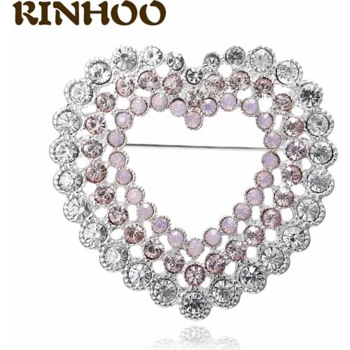 Crystal Zircon Heart Brooches for Women Rhinestone Fashion Party Elegant Coat Accessories MOMs Jewelry Mothers Day Gift