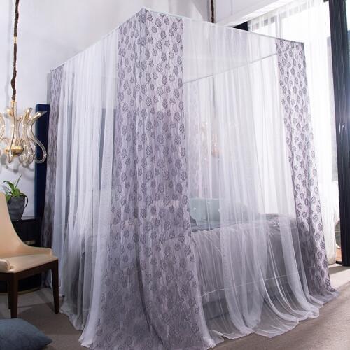 Gray green Mosquito Net princess Lace Four Corner Post girls Canopy Bed Mosquito Net contain frame for Queen King Bed Drop Shipp