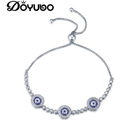 DOYUBO European Style Blue Eyes Silver Bracelets For Mothers Gift Solid Pure Silver Bangles For Women Fashion Accessories AE017