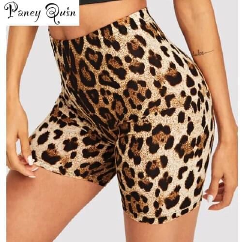 Fashion Leopard grid Print Womens shorts cycling Casual Snake Print Women cycling High waist shorts femme