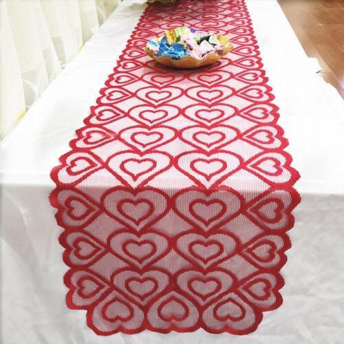 40x180 cm Lace Heart Printed Christmas Table Runner Tablecloth Wedding Party Banquet Home Decoration Modern Home Textile