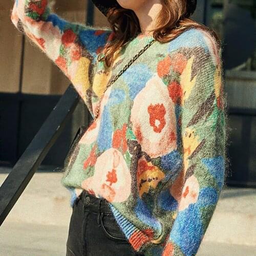 Delphe Printed Sweater Jumper Female Autumn Winter Long Sleeve O Neck Casual Knitted Streetwear Women 2021 Vintage Chic Pullover