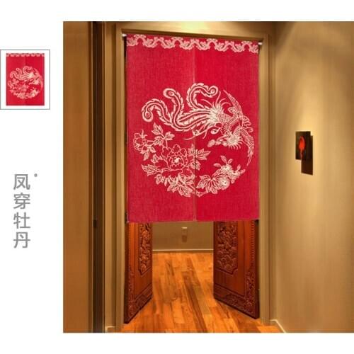 Printed cloth curtain country classical ethical wind partition phoenix Chinese style porch hang Japanese kitchen decoration