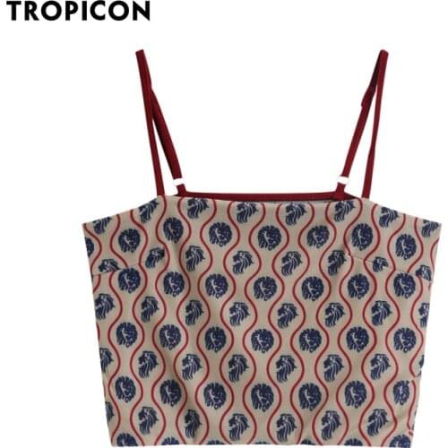 TROPICON Mesh Crop Top Women Spaghetti Strap Cami Bustier Top See Through Red Sexy Summer Spring Ladies Top Fashion